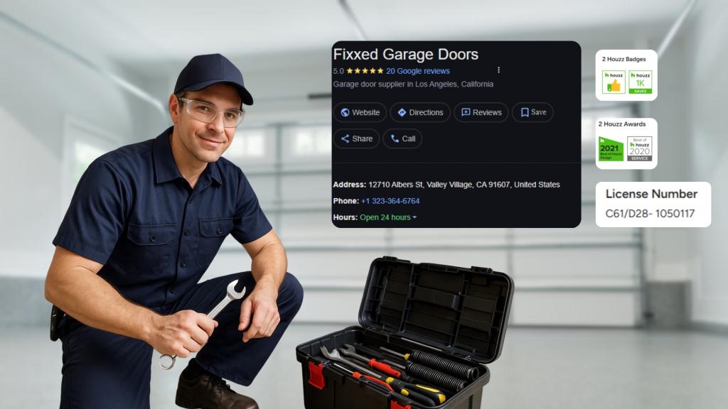 Skilled technician doing reliable garage door maintenance backed by verified business ratings.