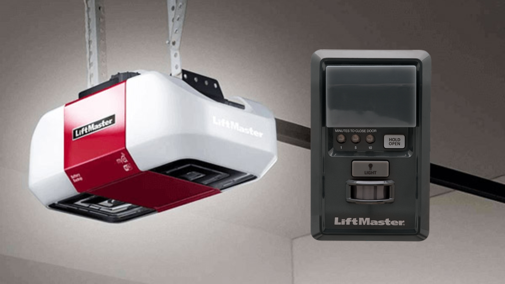 A LiftMaster opener and wall switch