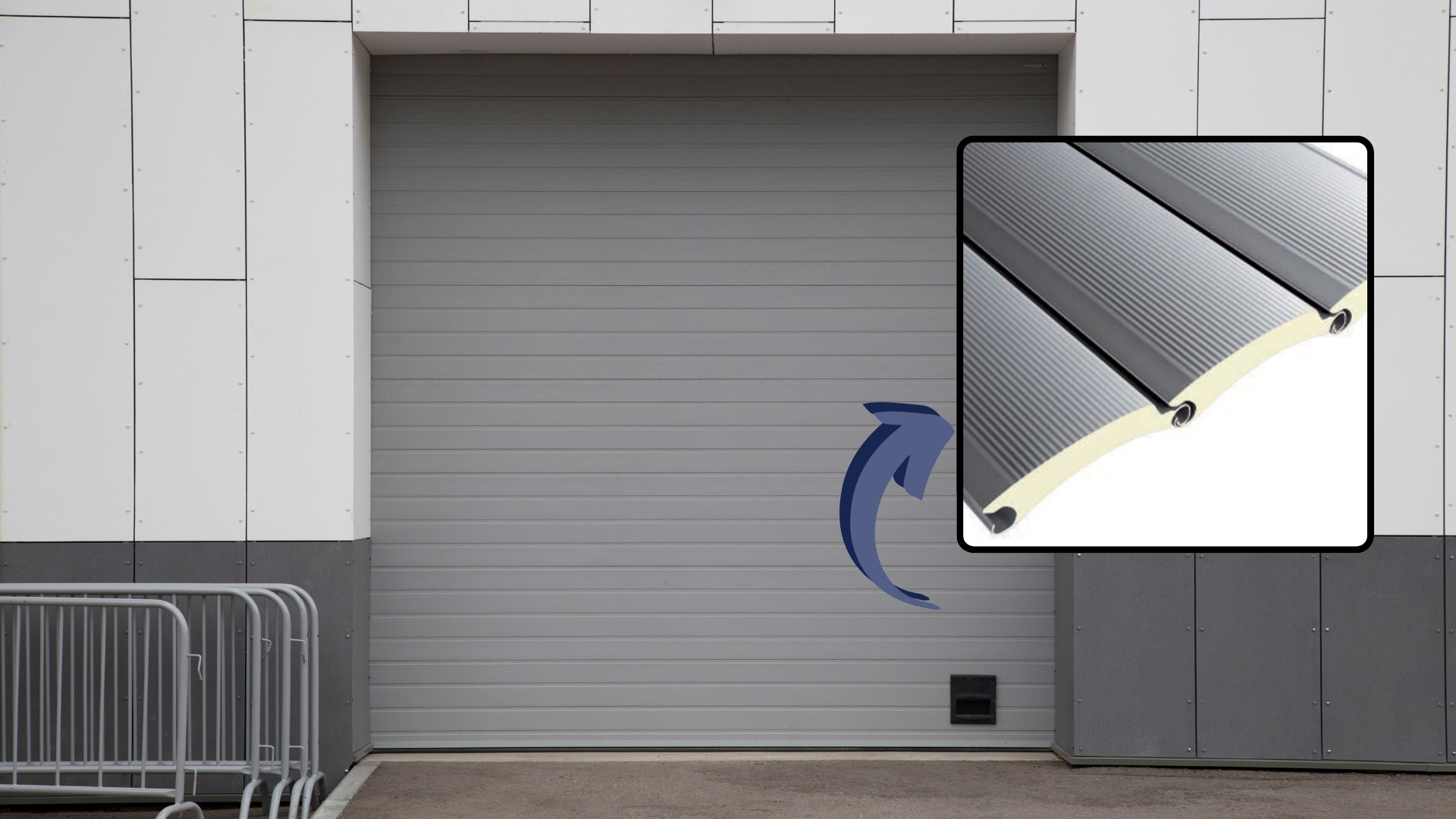 An insulated garage door with steel panes with polyurethane foam