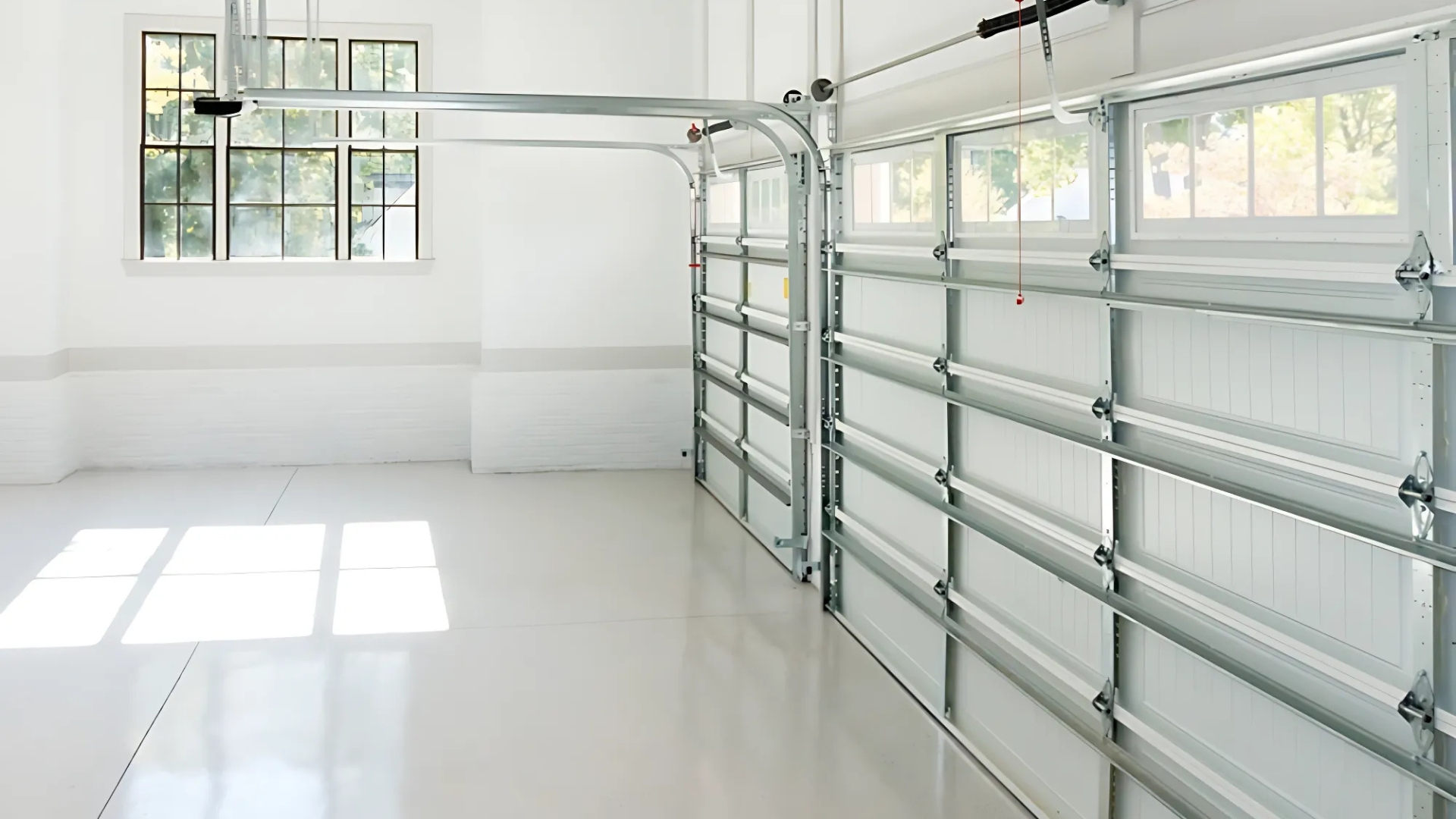 Interior showing a quality wind-resistant garage door system