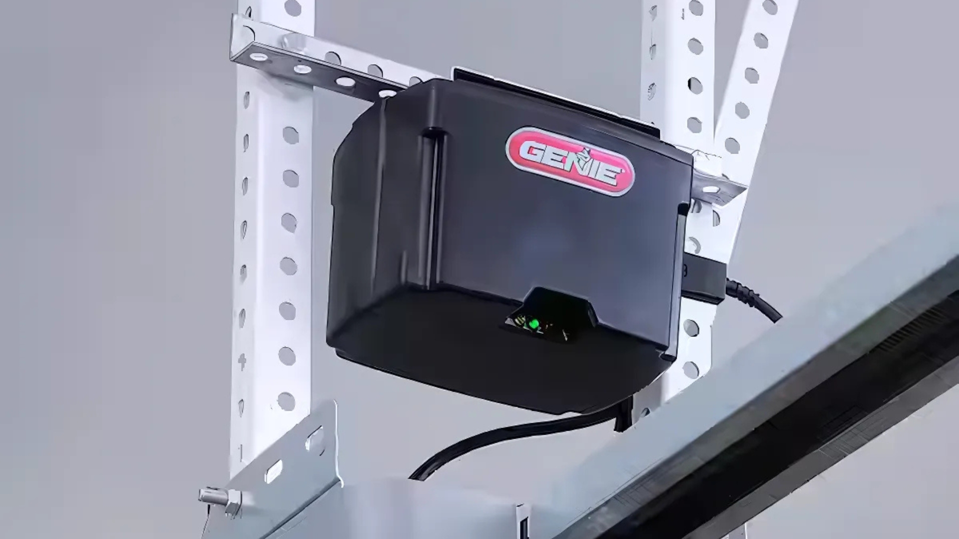 Genie garage door battery backup mounted on a garage opener.