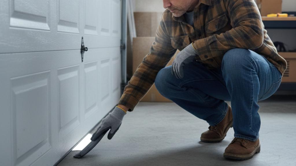 Inspecting garage door bottom seal for energy efficiency
